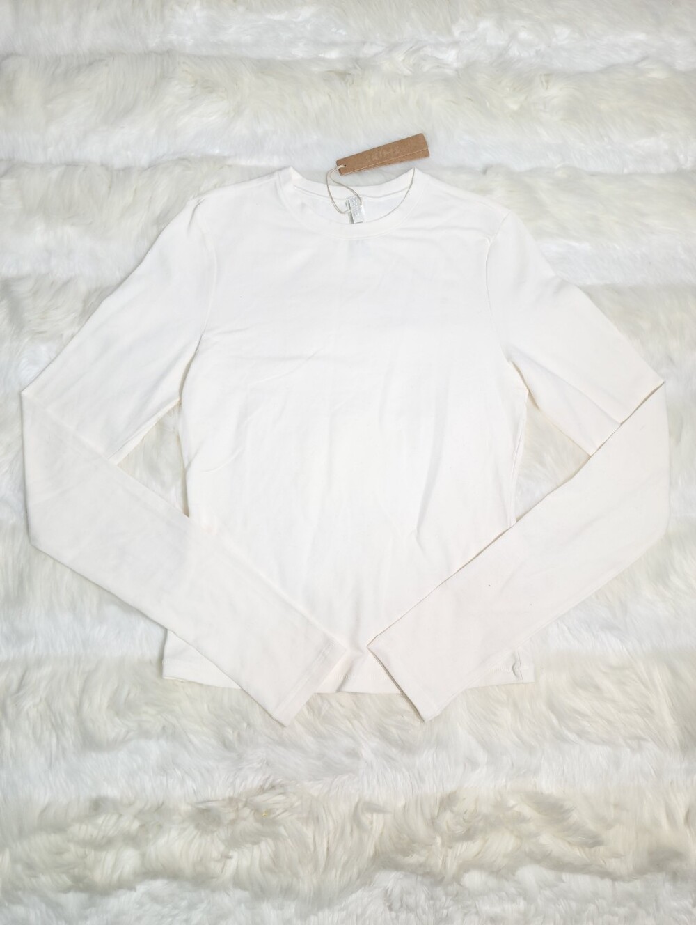 SKIMS Cotton Jersey Long Sleeve T-shirt White Marble Women XS NEW